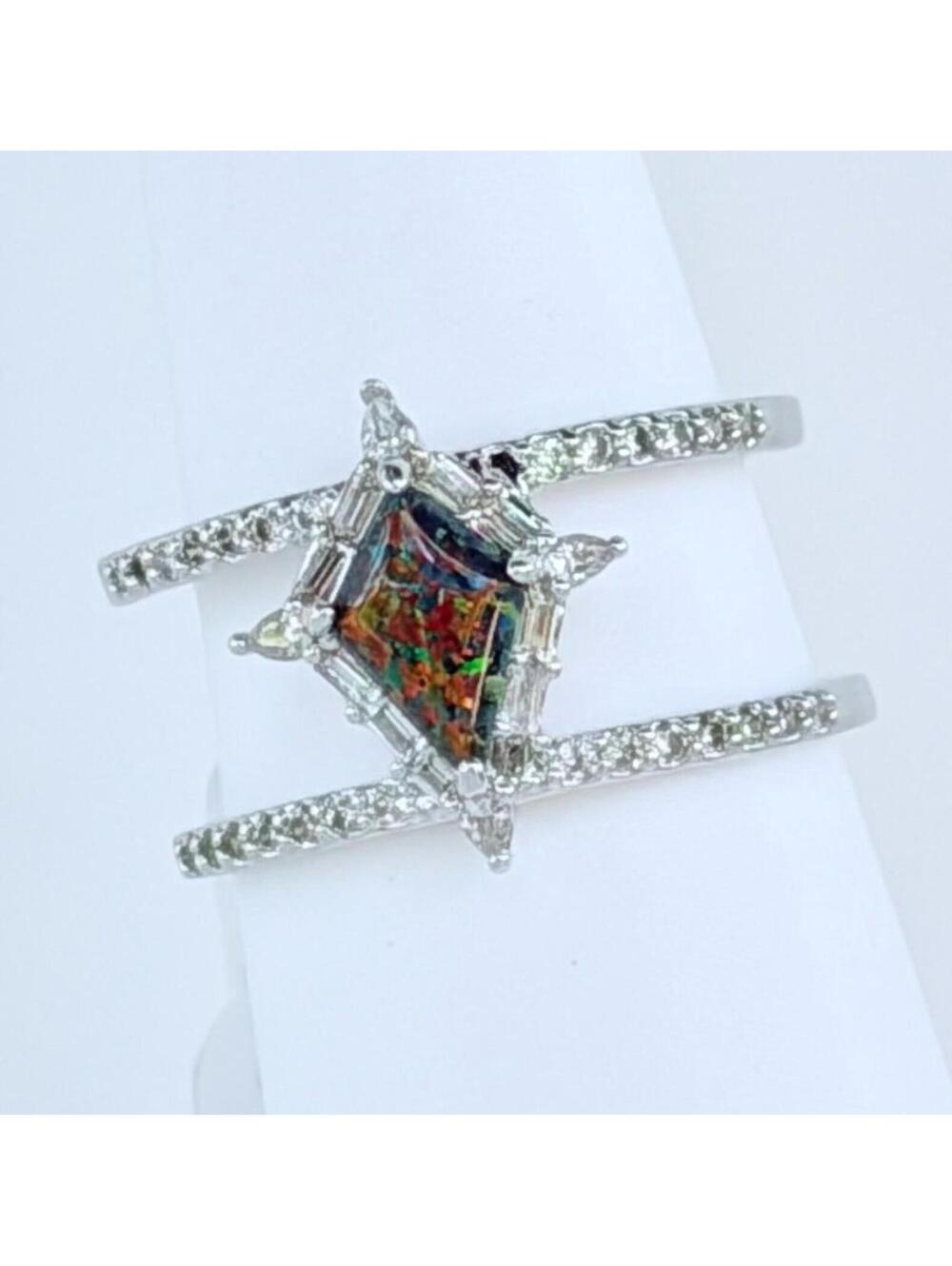Bomb Party October Ring Sz 8 "Wonderful Moments" Black Fire Opal Rhodium -No Bag